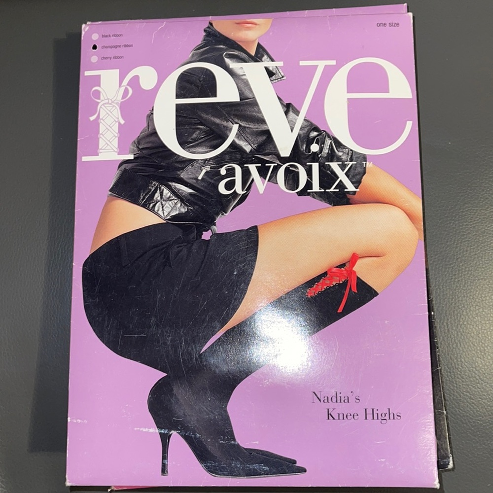 Corset Ribbon Knee Highs Black & Champagne